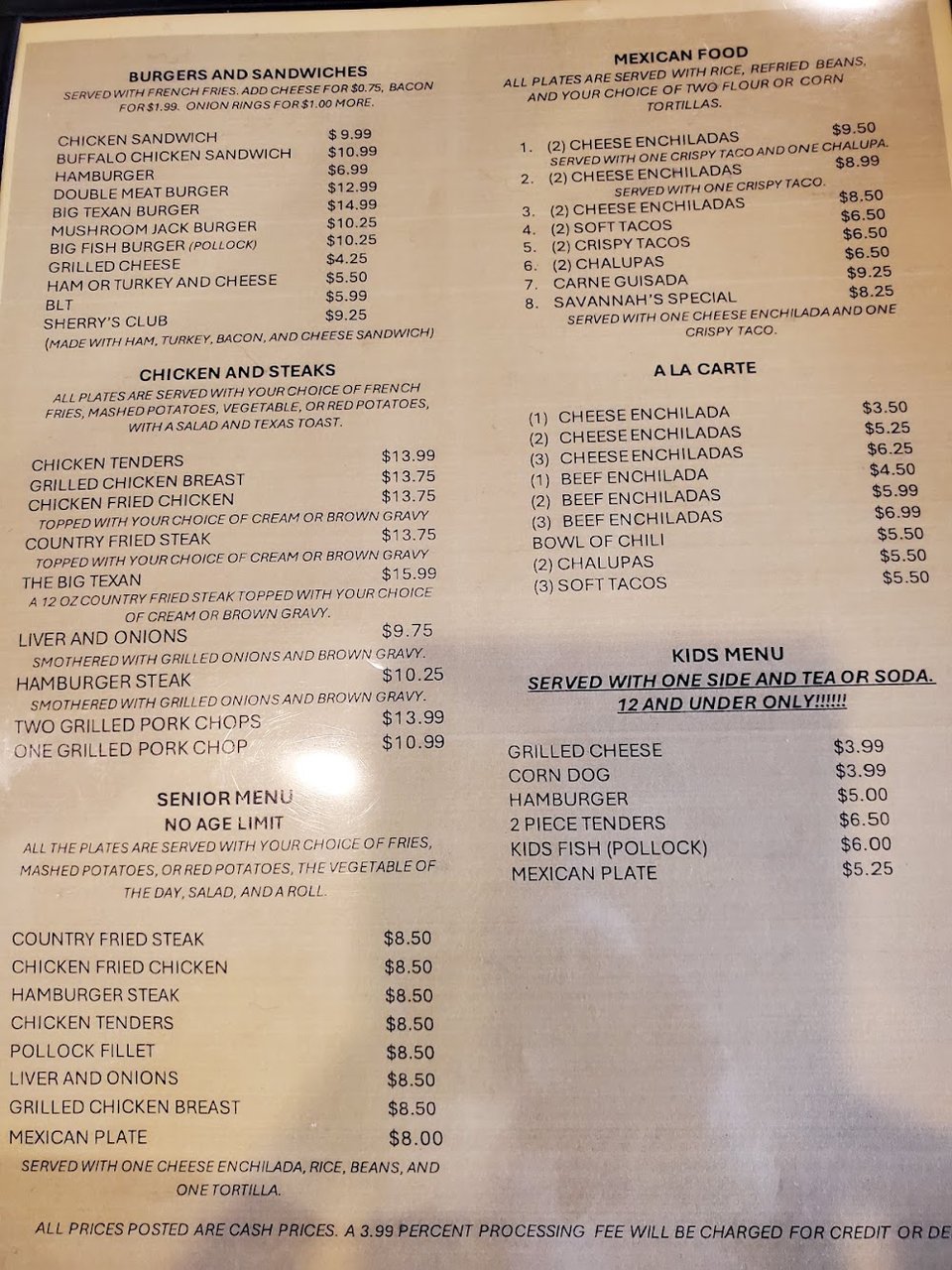 Menu page showing platters, salads, sandwiches.